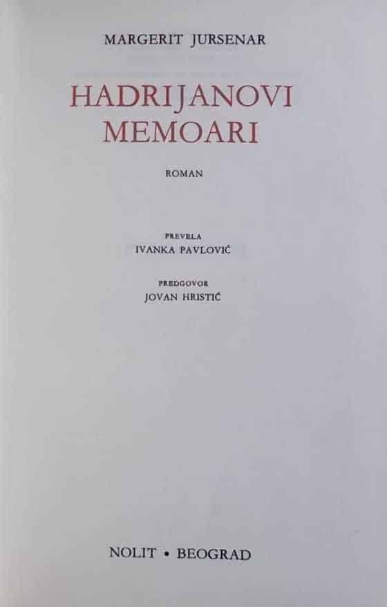 Jursenar: Hadrijanovi memoari