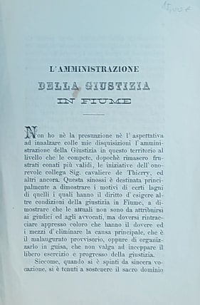 L'admministrazione della giustizia in Fiume